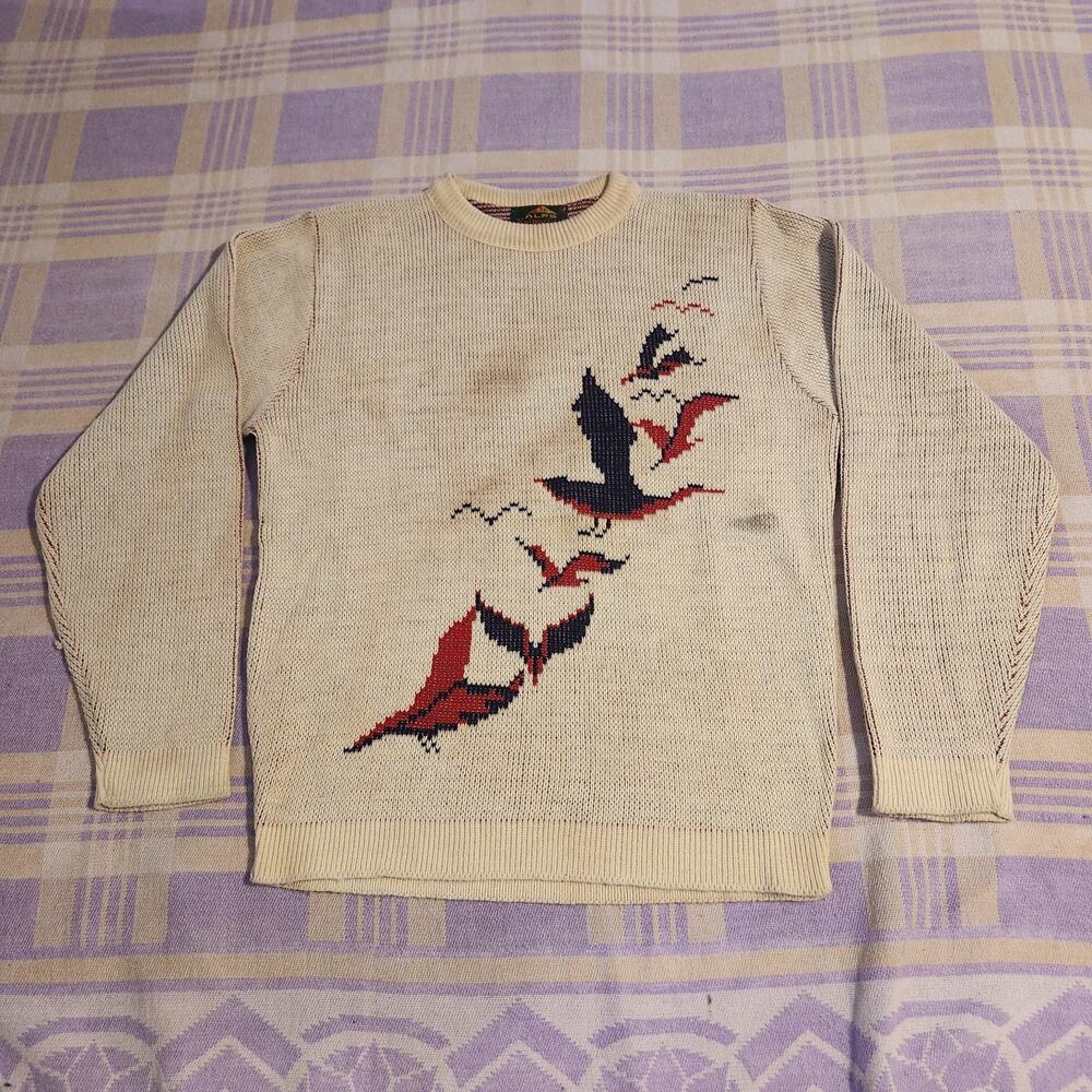 Vtg Alps Knitmeister Birds Nordic Fairisle Sweater Ski Scandi Wool M Flying